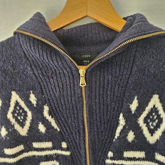 J.Crew Alpaca Wool Half-Zip Sweater | Navy Geometric Knit Après Ski Resort XS-S - Picture 4 of 10